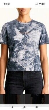 Calvin Klein Blue Marble Boxy Logo T Shirt Short Sleeve Womans